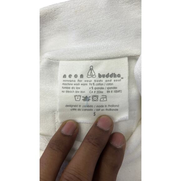 🤍 Neon Buddha US S Womens Ivory Cowl Neck Pullover Sweatshirt Button Cuffs - Picture 2 of 4